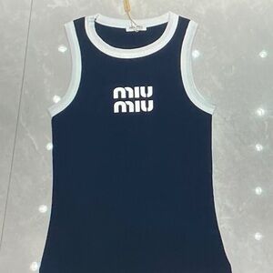 Miu Miu Dark Blue and White Sleeveless Top